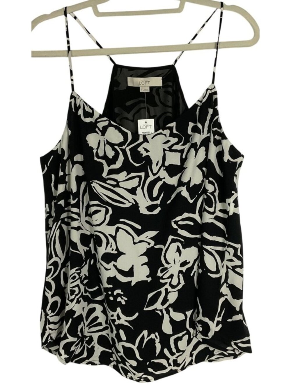 NWT LOFT Black White Floral Cami Tank Top Large Lined Style 383806